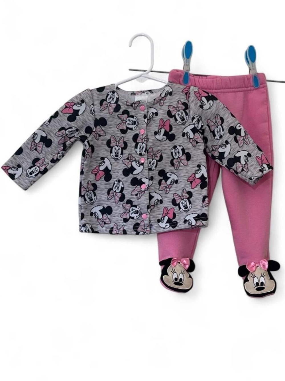 6-9M Girl Disney Baby 2 Piece Minnie Mouse Cardigan Footed Sweatpants Baby Girl